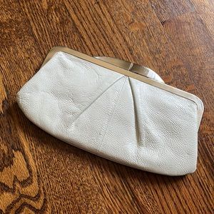 Hobo International White Patent Leather Clutch Purse Wallet Silver Chains